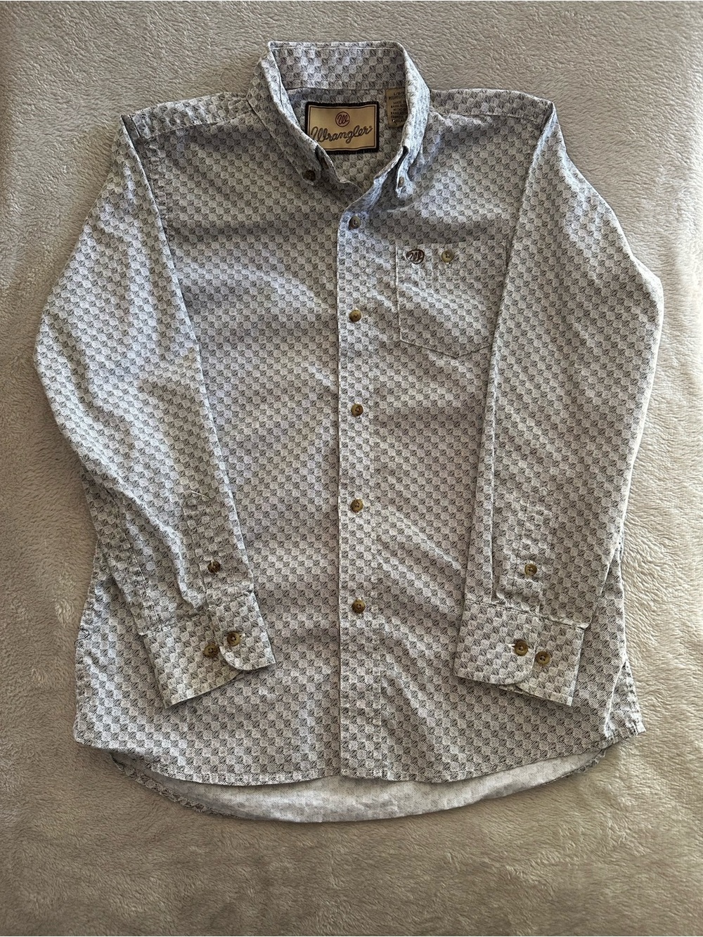Wrangler Boy’s Light Gray Micro-Pattern Button-Down Shirt